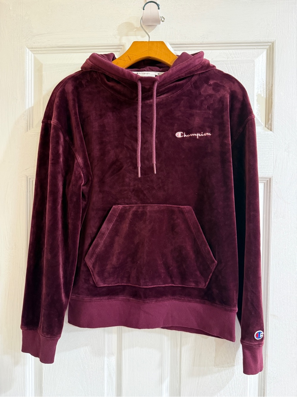Champion Women’s Velour Crewneck Hoodie - Burgundy